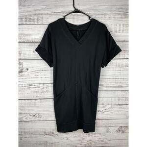 Stile Benetton Black Short Sleeve Tunic Top Mini Dress XSmall Vneck Pockets